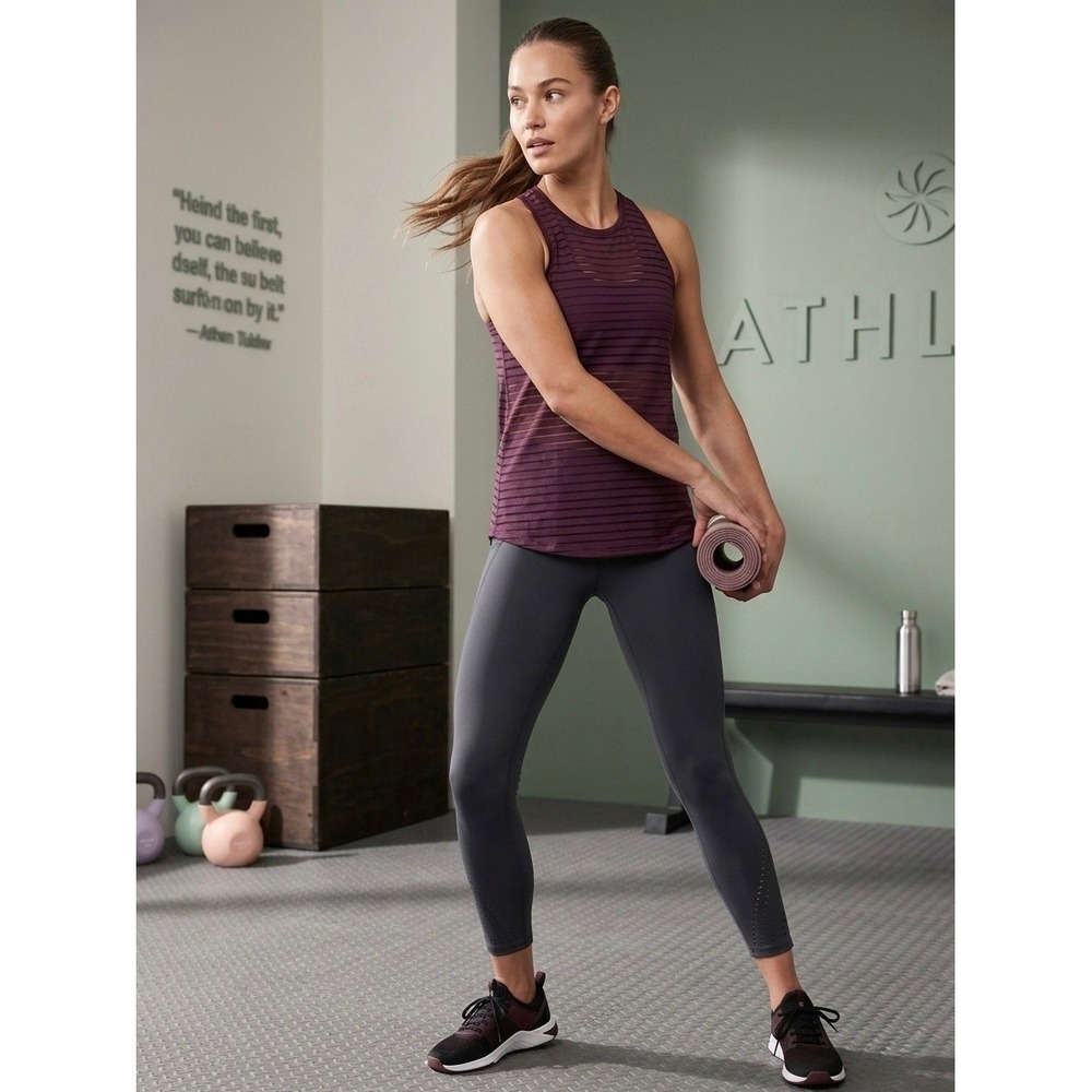 Athleta Striped Mesh Racerback Tank Top Dark Berry Purple XL Workout Gym Yoga